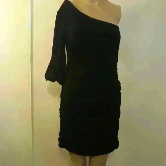 Kopa sexy party/cocktail wedding one sleeve  off shoulder black dress S medium - Picture 3 of 7